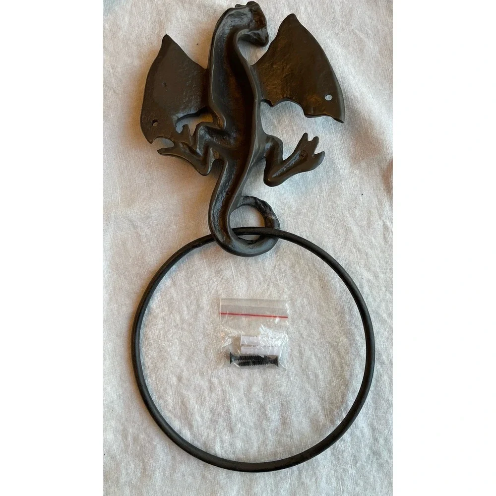Medieval Dragon Towel Ring Cast Iron Wall Mounted Gothic Fantasy Home Decor New